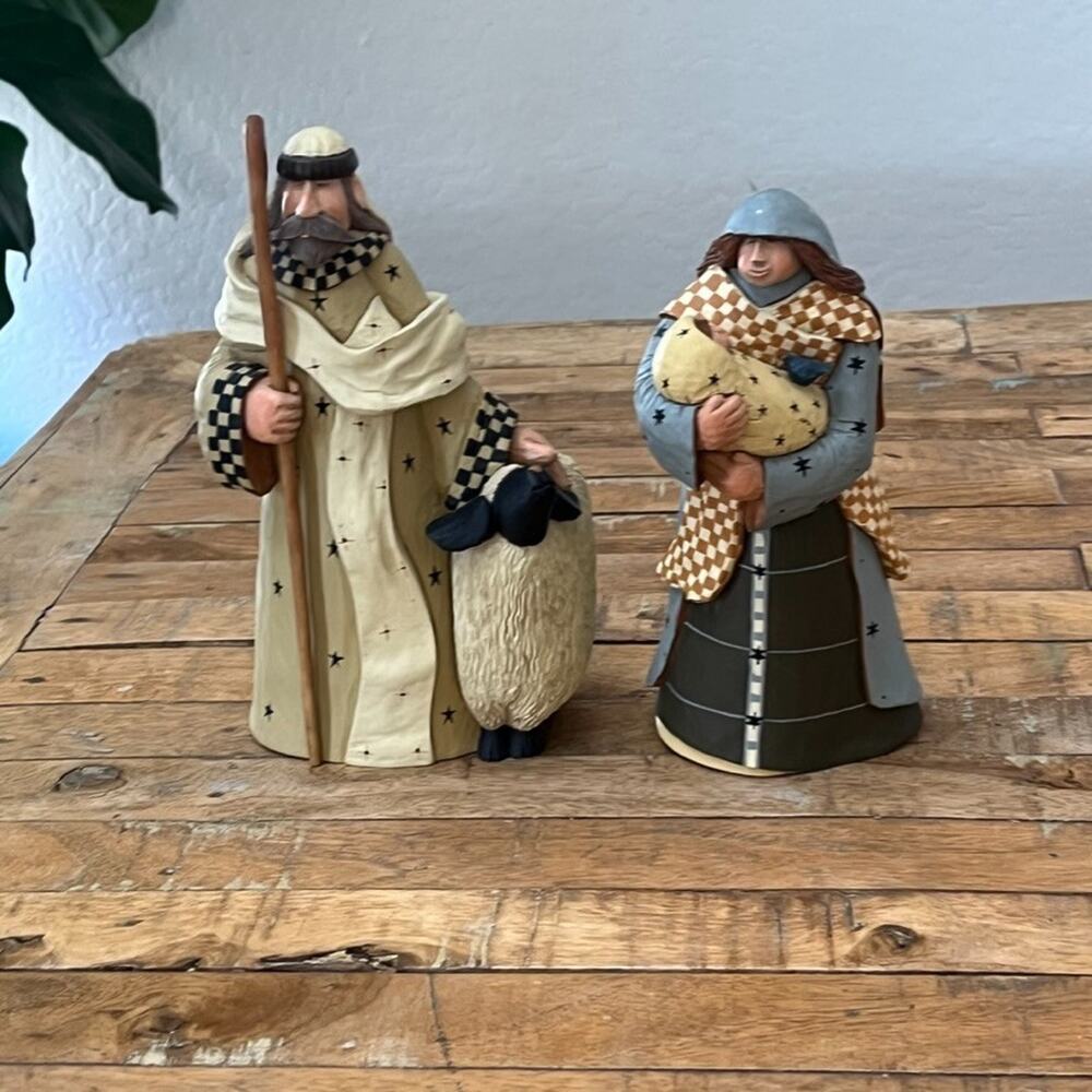 2004 Williraye Studio "O Holy Night" Joseph Sheep & Mary Holding Baby Jesus